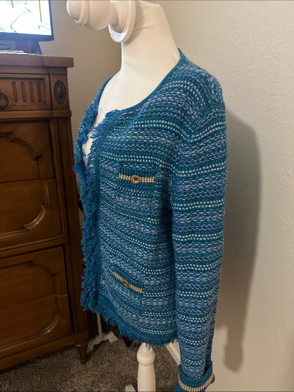 Lilly Pulitzer Teal & Blue Fringe Knit Cardigan - Picture 3 of 4